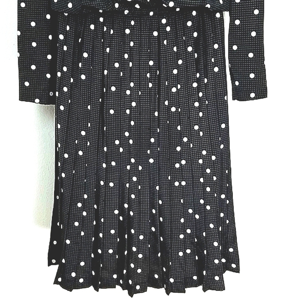 Dress long sleeve houndstooth polka dot maxi Size 10 black brown white print - Picture 9 of 13